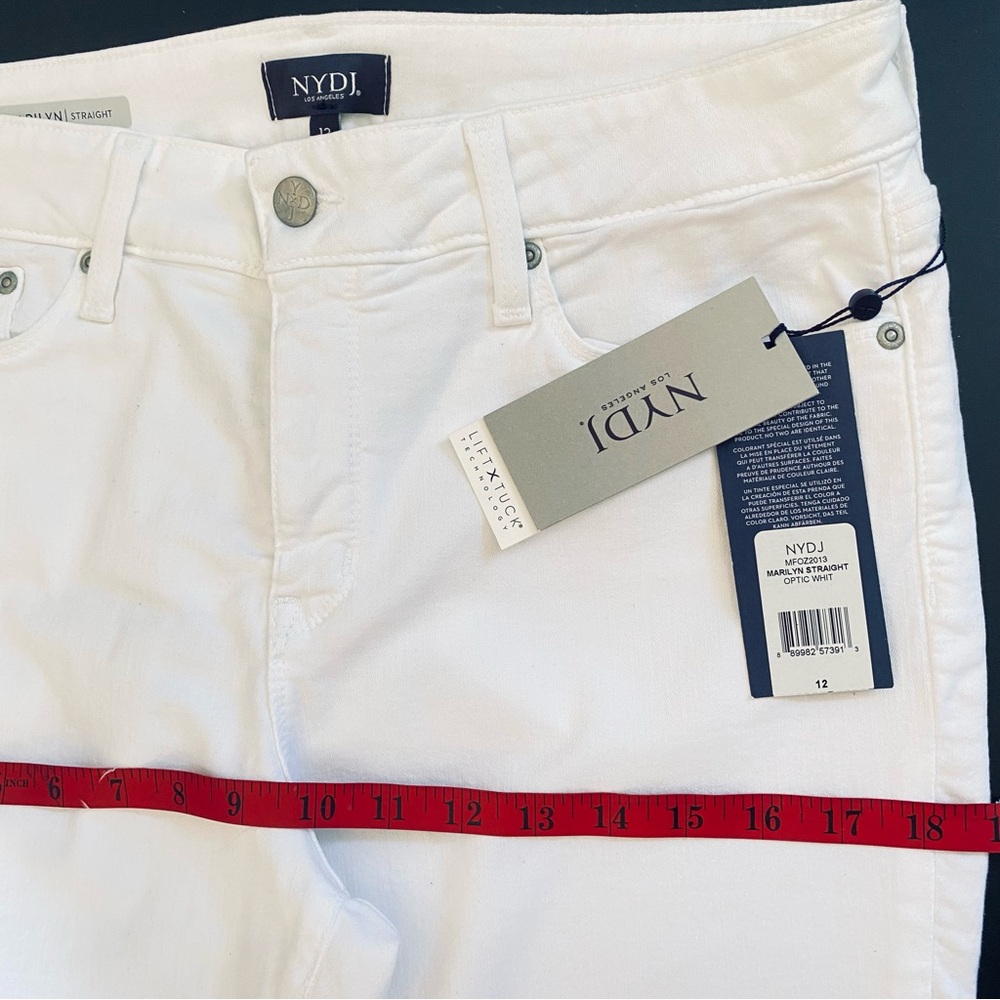NWT 🤍 NYDJ Marilyn Straight Leg White Denim Jeans, 32” Inseam, Size 12 #MFOZ2013 - Picture 5 of 16